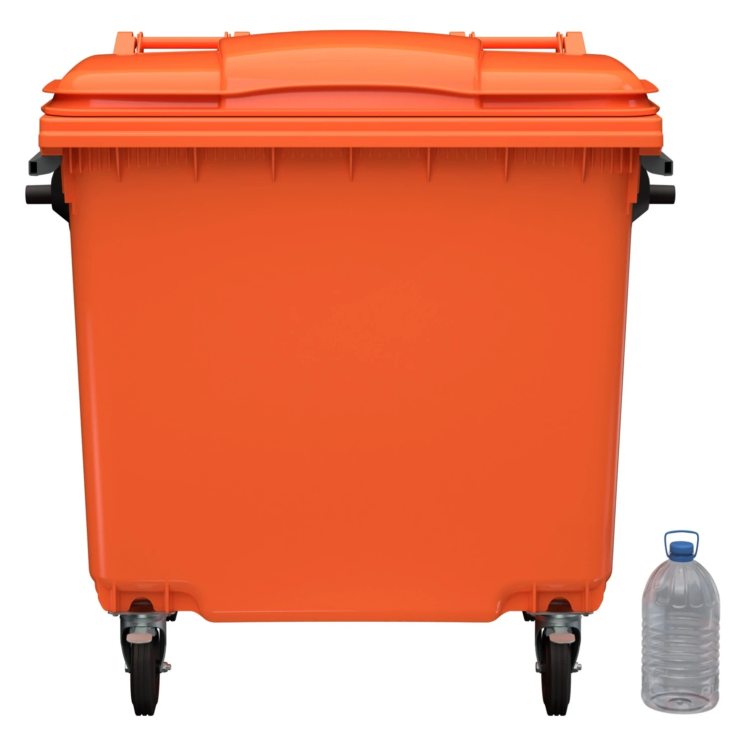 Мусорный контейнер 1100 л iPlast оранжевый 4-колёсный с оранжевой крышкой без педали 8-000000533
