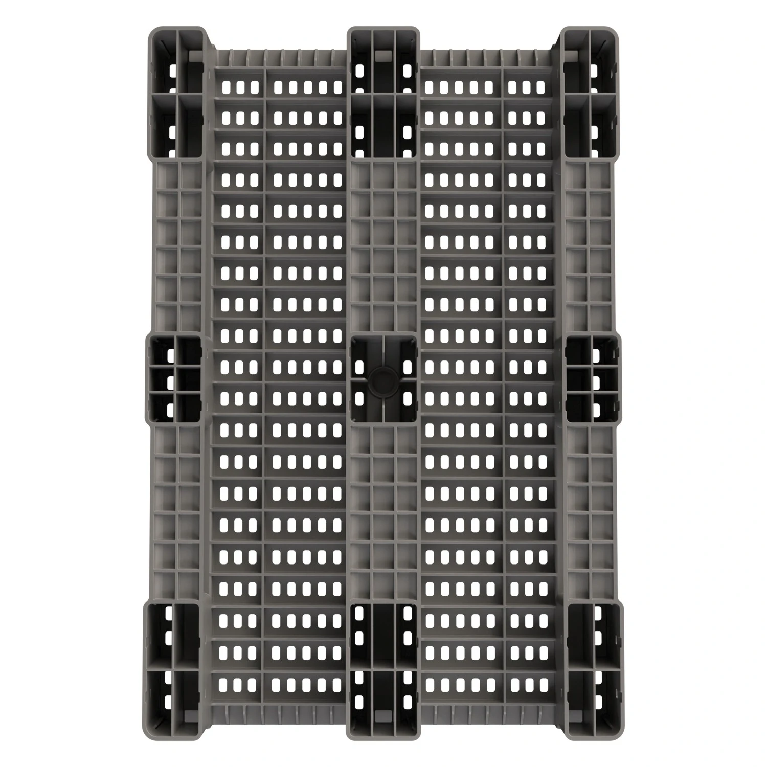 Пластиковый паллет 1200x800x150 мм iPlast серый перфорированный на 3 полозьях без бортика 8-000000363