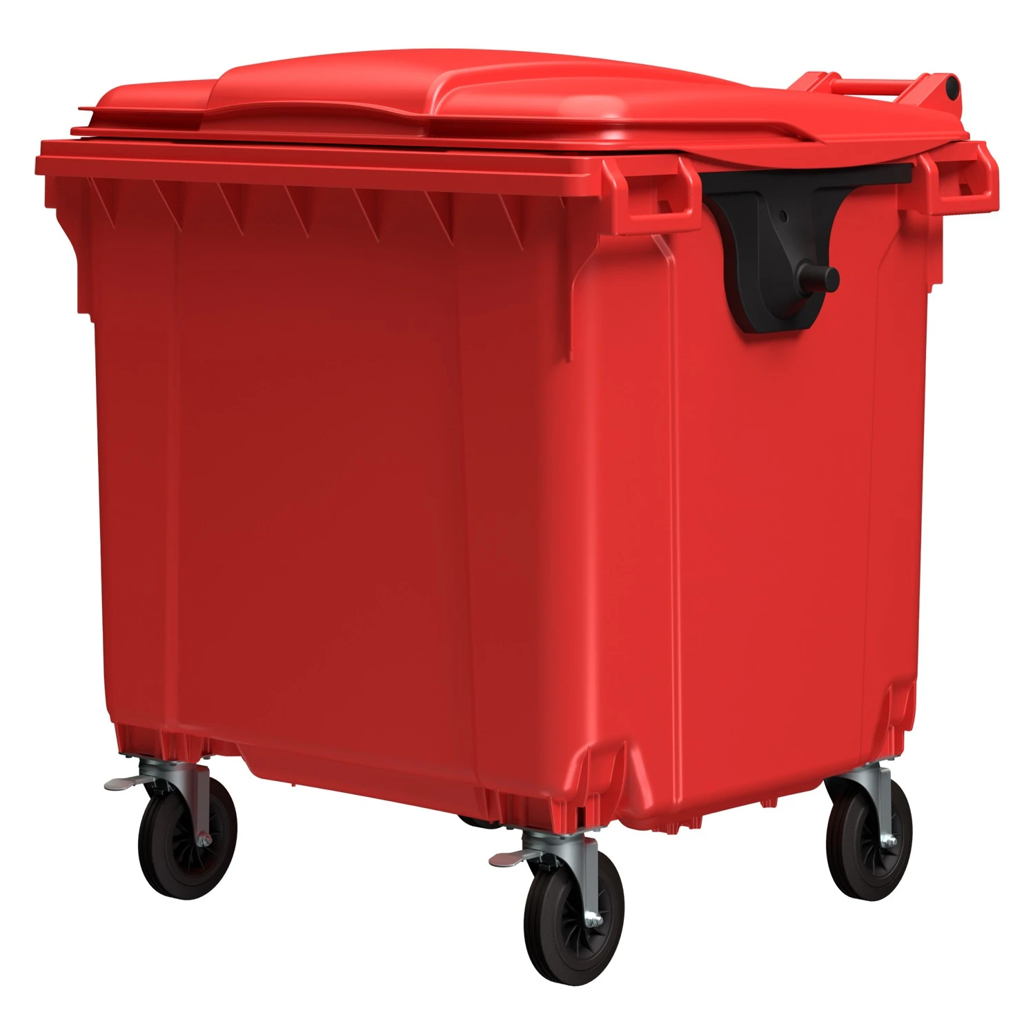 Мусорный контейнер 1100 л iPlast красный 4-колёсный с красной крышкой, без педали 8-000000324