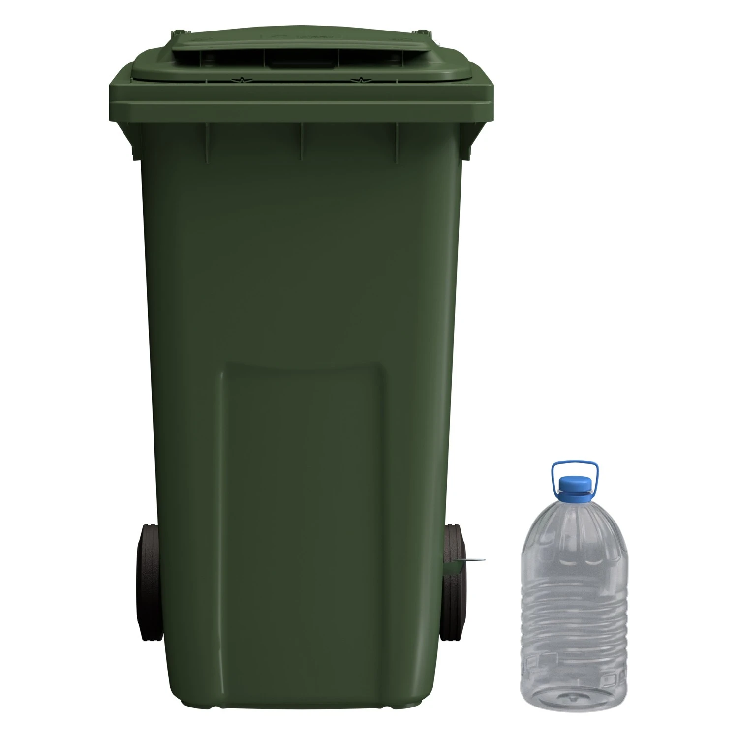 Мусорный контейнер 240 л iPlast зелёный 2-колёсный (д. 200 мм) с зелёной крышкой NEW (20.808) 8-000000027