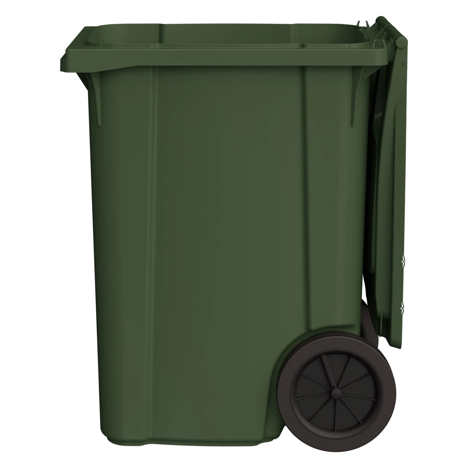 Мусорный контейнер 360 л iPlast зелёный 2-колёсный (д. 300 мм) с зелёной крышкой 8-000000334