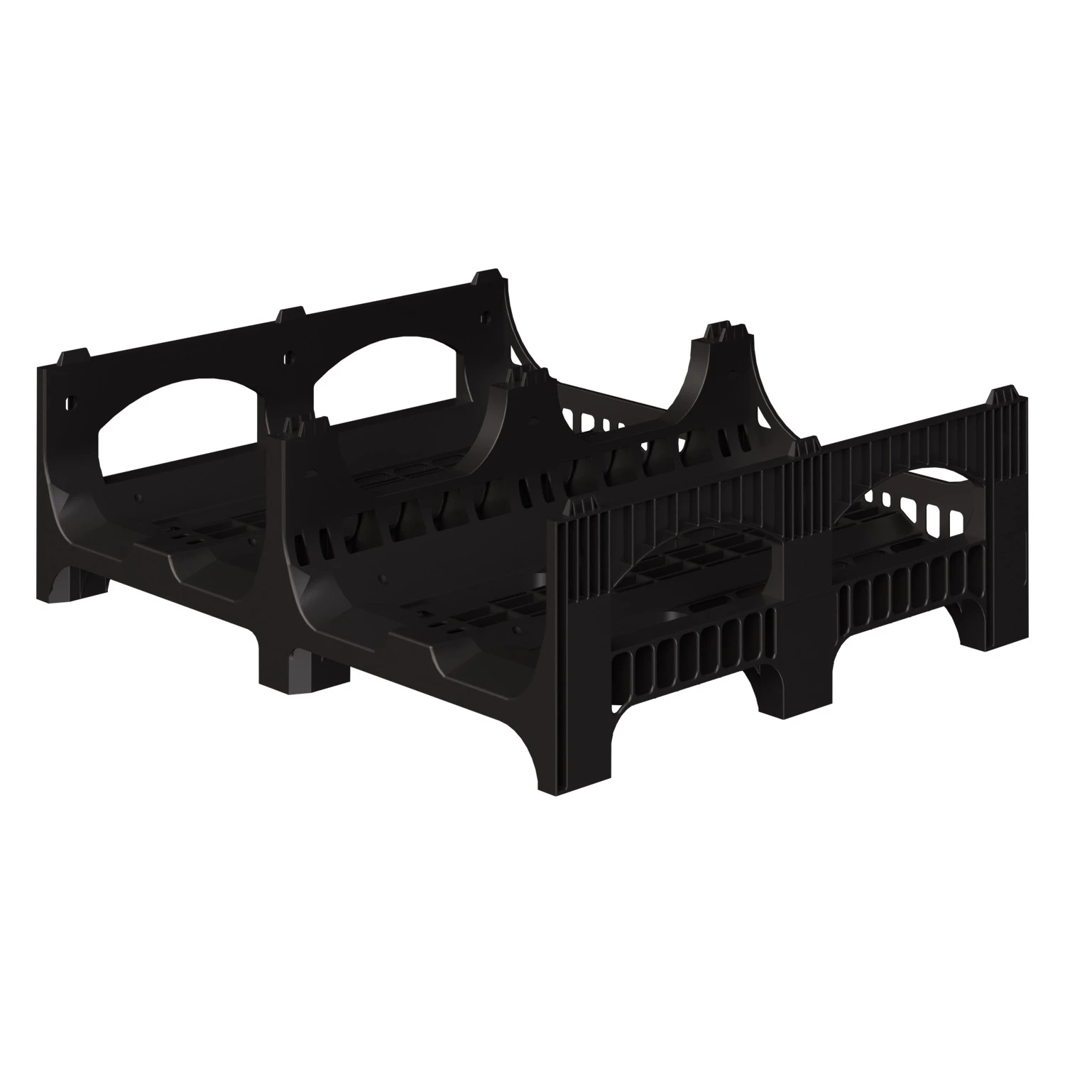 Пластиковый паллет BottleRack 1200х1000х380 мм iPlast чёрный ЭКО перфорированный на ножках с бортиком для бутылей 8-000000048