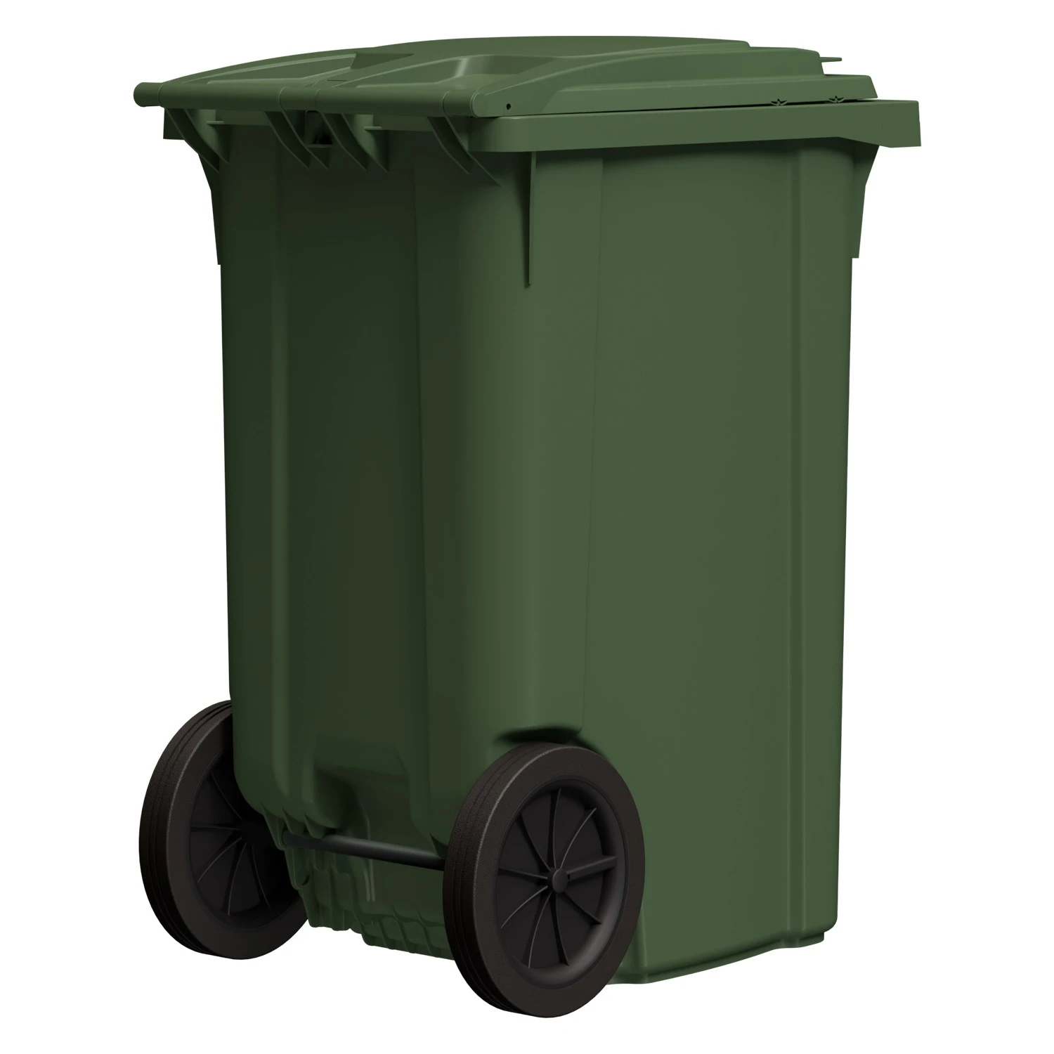 Мусорный контейнер 360 л iPlast зелёный 2-колёсный (д. 300 мм) с зелёной крышкой 8-000000334