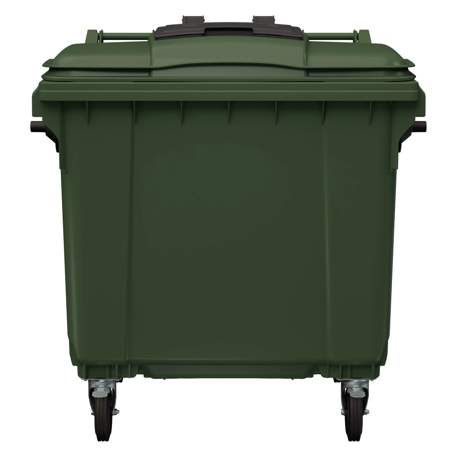 Мусорный контейнер 1100 л iPlast зелёный 4-колёсный с зелёной крышкой и тёмно-серой мини-крышкой 8-000000318