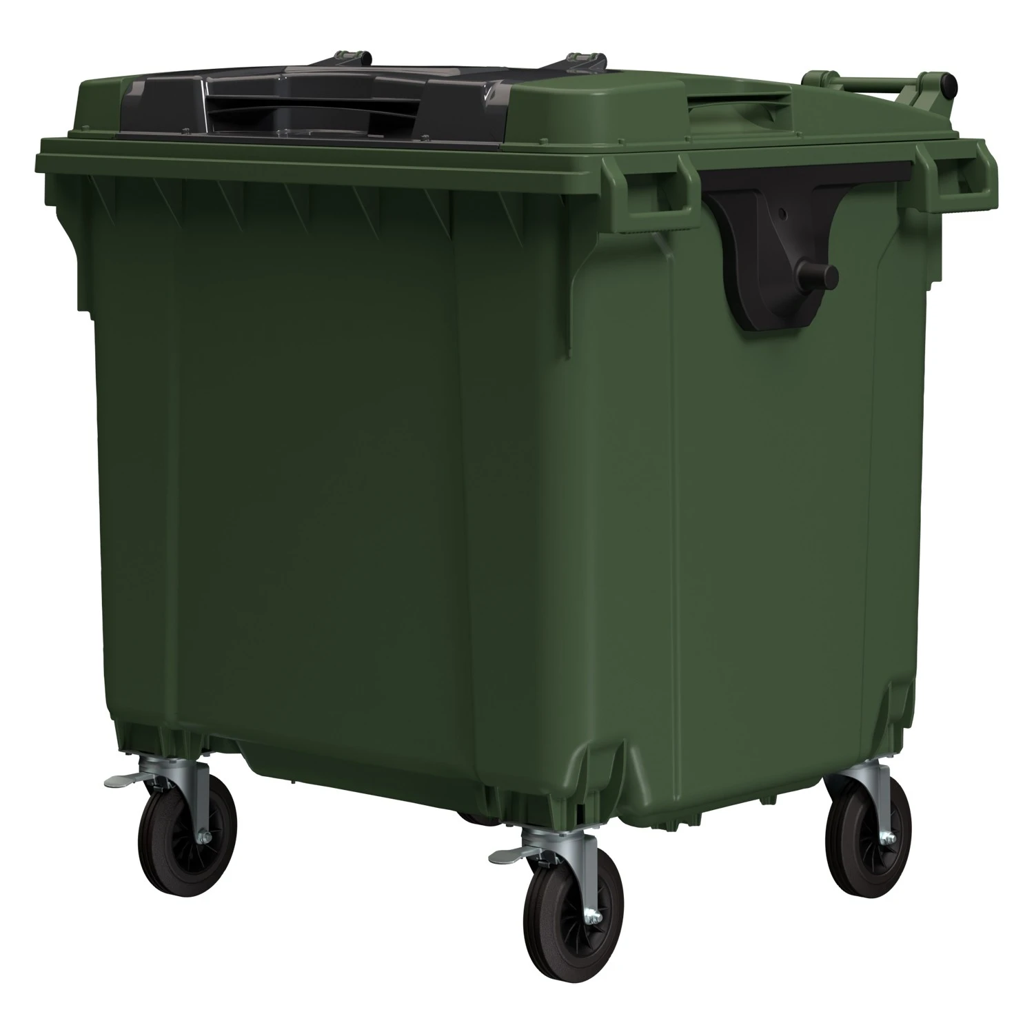 Мусорный контейнер 1100 л iPlast зелёный 4-колёсный с зелёной крышкой и тёмно-серой крышкой TwinLid 8-000000317