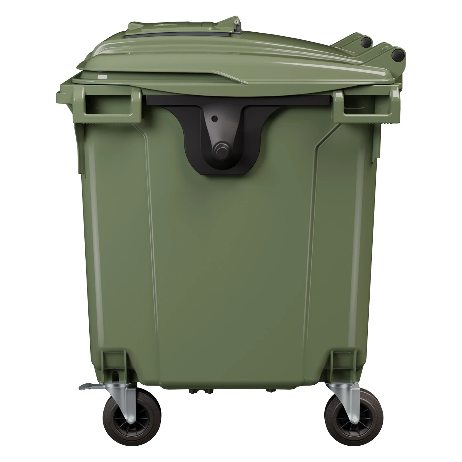 Мусорный контейнер 1100 л iPlast зелёный 4-колёсный с зелёной крышкой и мини-крышкой 8-000000319
