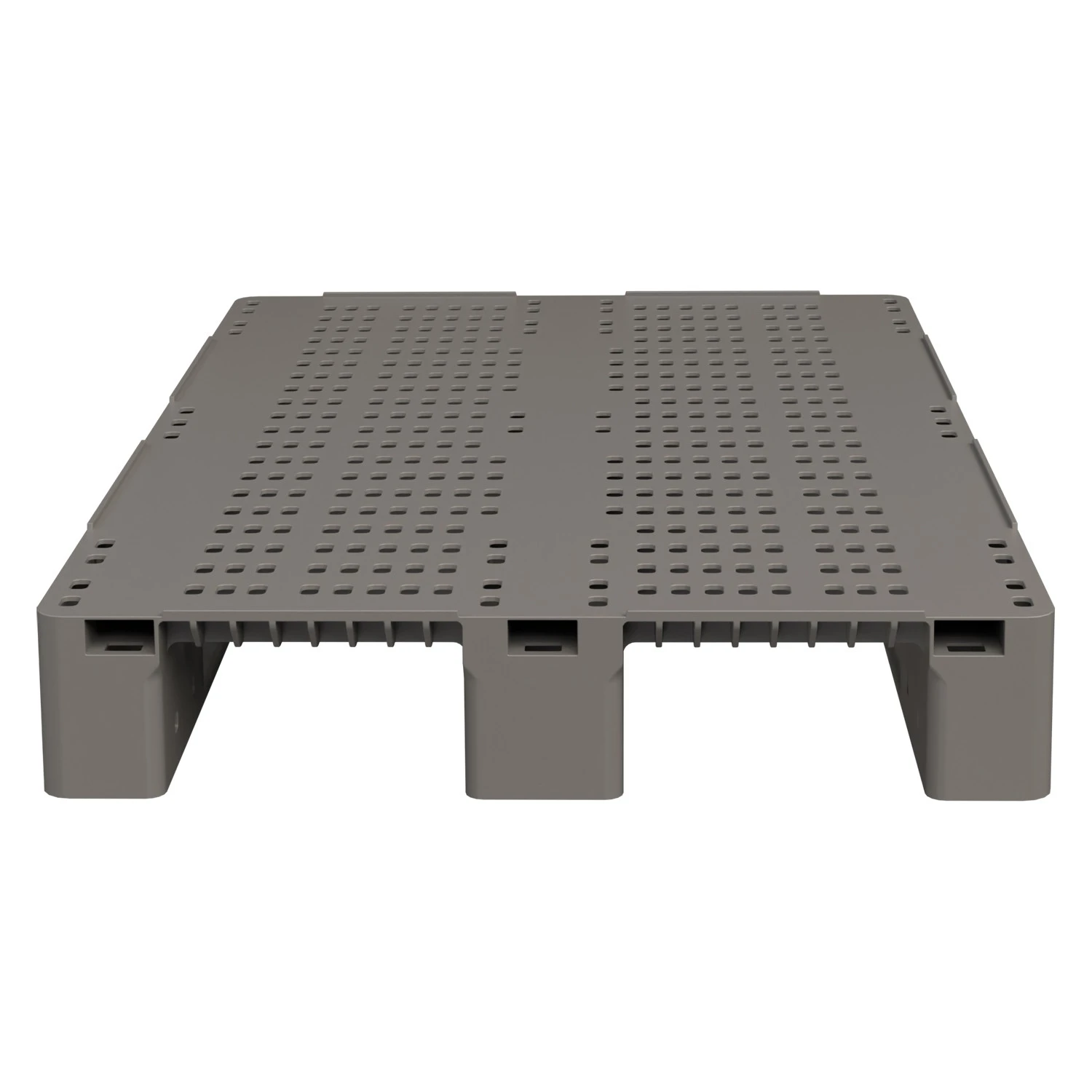 Пластиковый паллет 1200x800x150 мм iPlast серый перфорированный на 3 полозьях с бортиком 8-000000040