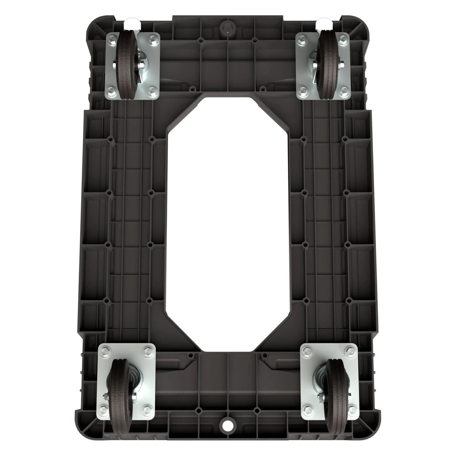 Складская тележка 620x420x185 мм iPlast серая 4-колёсная (2 колеса с тормозом) с отверстием 8-000000213