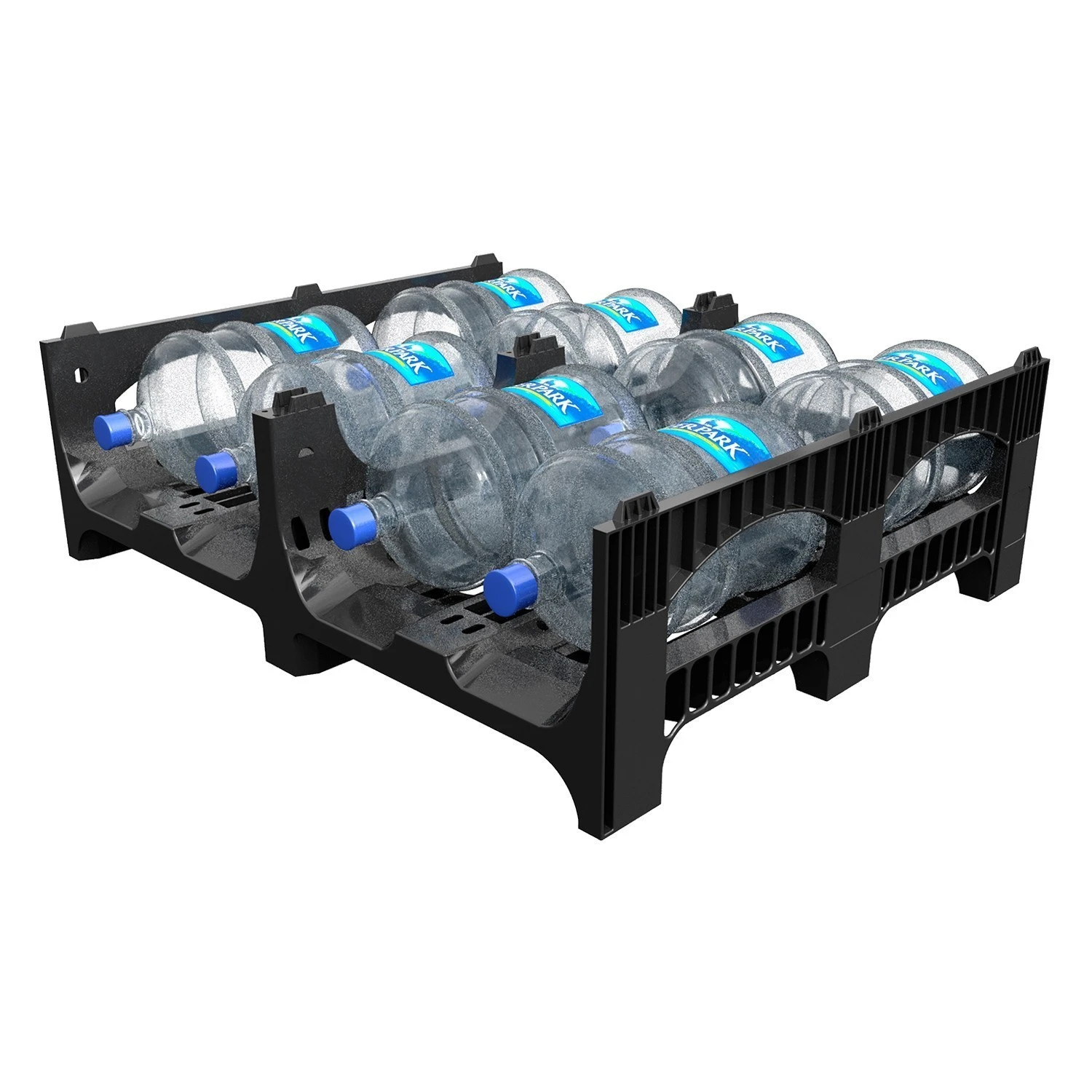 Пластиковый паллет BottleRack 1200х1000х380 мм iPlast чёрный ЭКО перфорированный на ножках с бортиком для бутылей 8-000000048