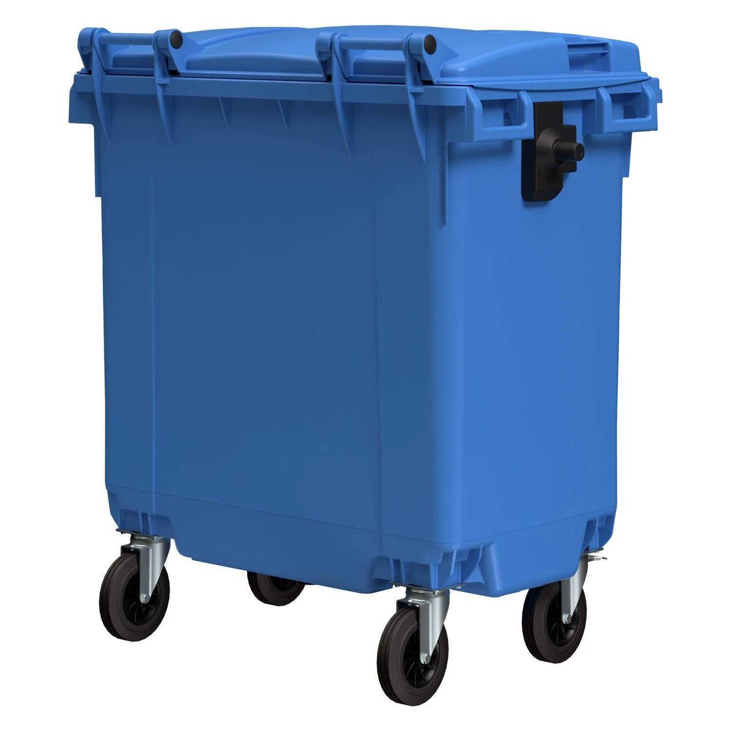 Мусорный контейнер 770 л iPlast тёмно-голубой 4-колёсный с тёмно-голубой крышкой 8-000000019