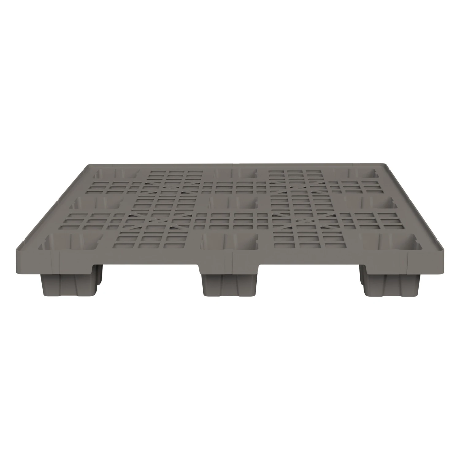 Пластиковый паллет 1100x1100x140 мм iPlast серый перфорированный на ножках с бортиком 8-000000340