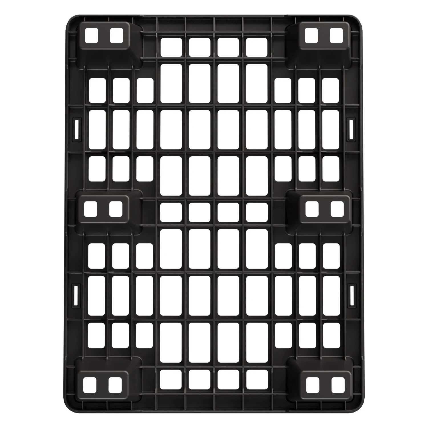 Пластиковый паллет 800x600x135 мм iPlast чёрный ЭКО перфорированный на ножках с бортиком 8-000000045