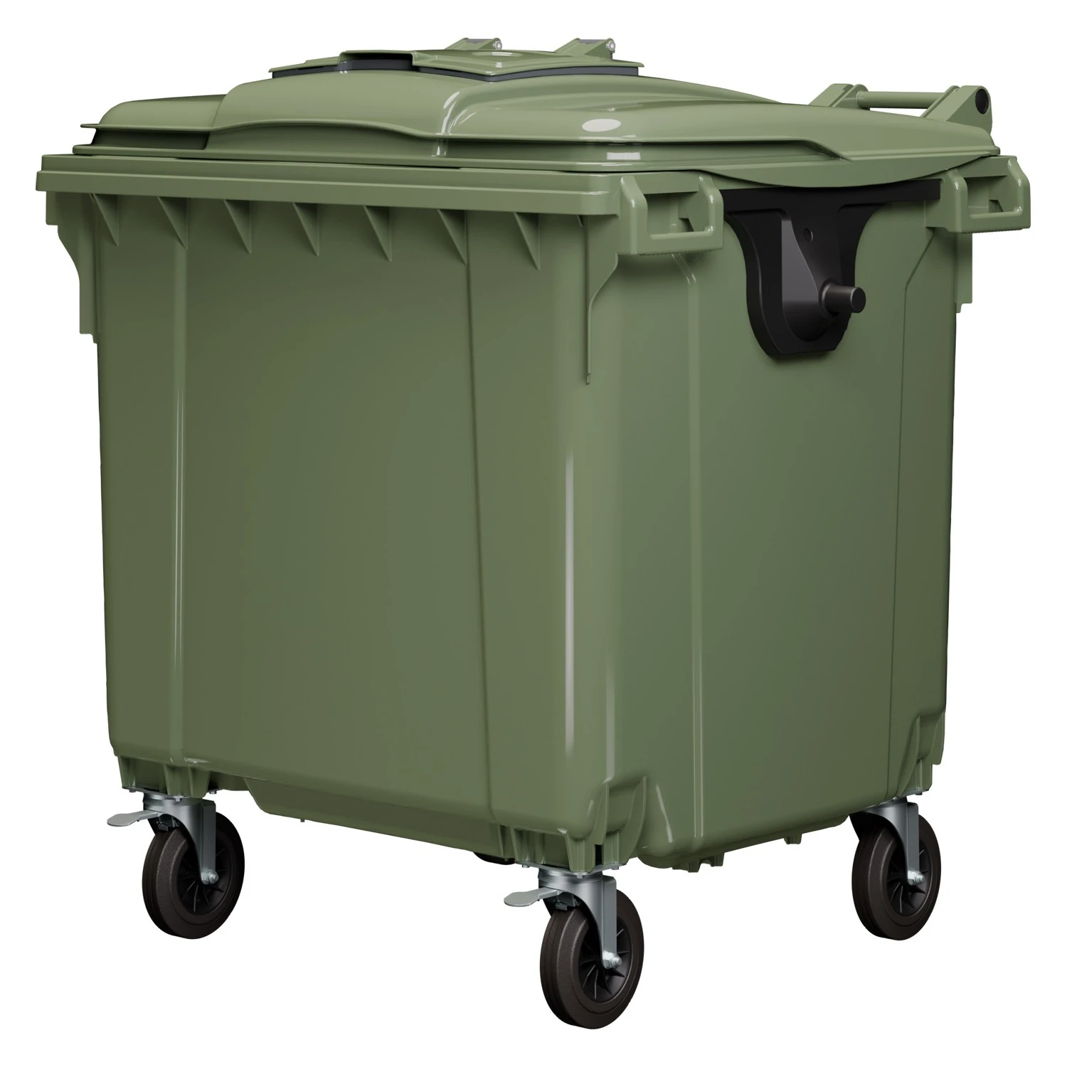 Мусорный контейнер 1100 л iPlast зелёный 4-колёсный с зелёной крышкой и мини-крышкой 8-000000319
