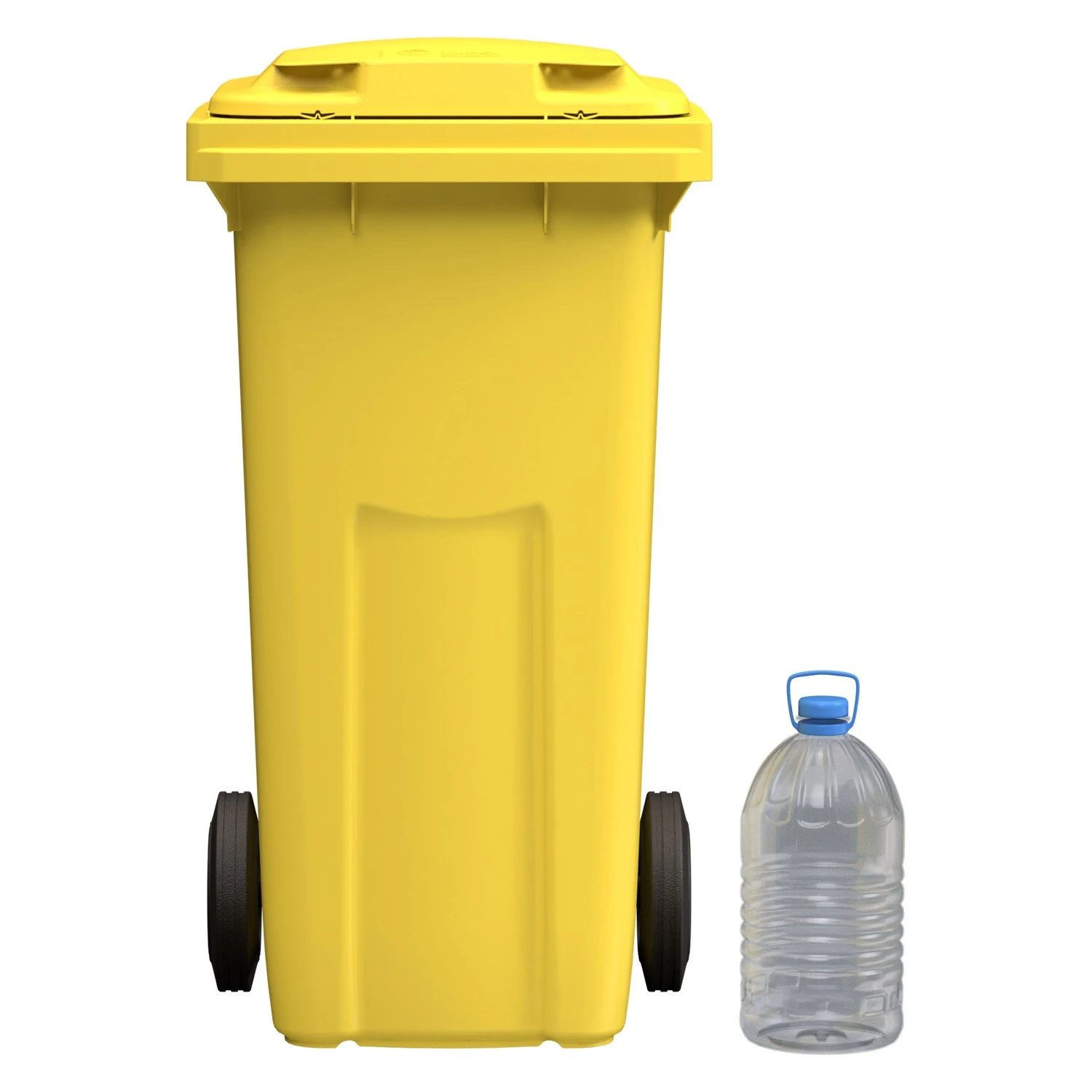 Мусорный контейнер 120 л iPlast жёлтый 2-колёсный (д. 200 мм) с жёлтой крышкой NEW (20.805) 8-000000036