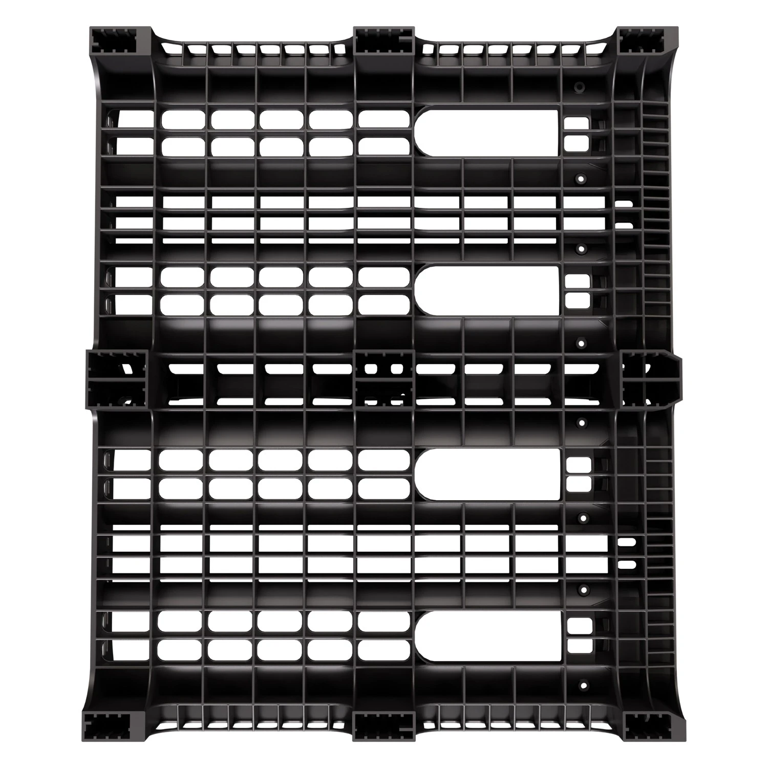 Пластиковый паллет BottleRack 1200х1000х380 мм iPlast чёрный ЭКО перфорированный на ножках с бортиком для бутылей 8-000000048