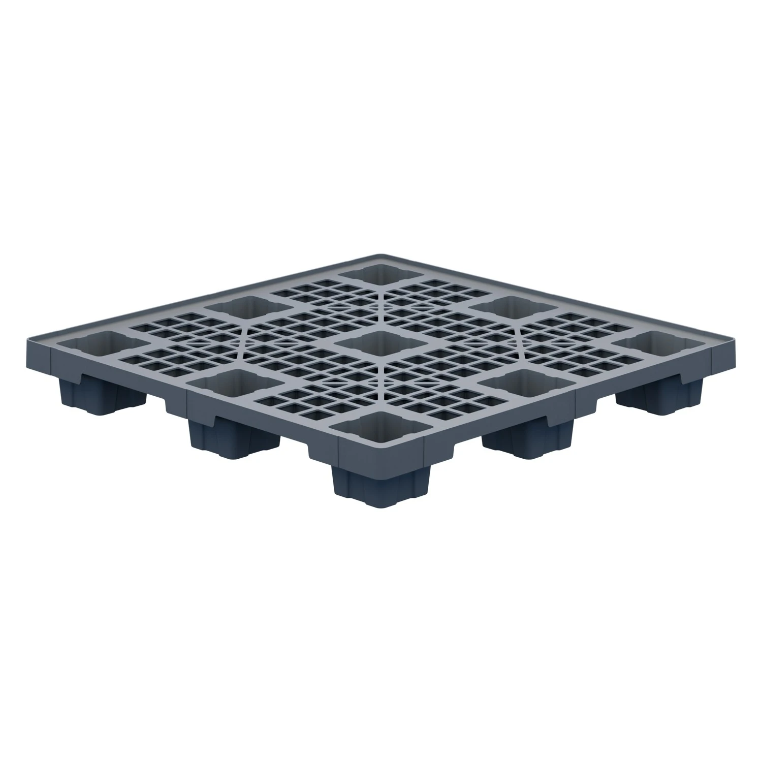 Пластиковый паллет 1100x1100x140 мм iPlast серый перфорированный на ножках с бортиком 8-000000340