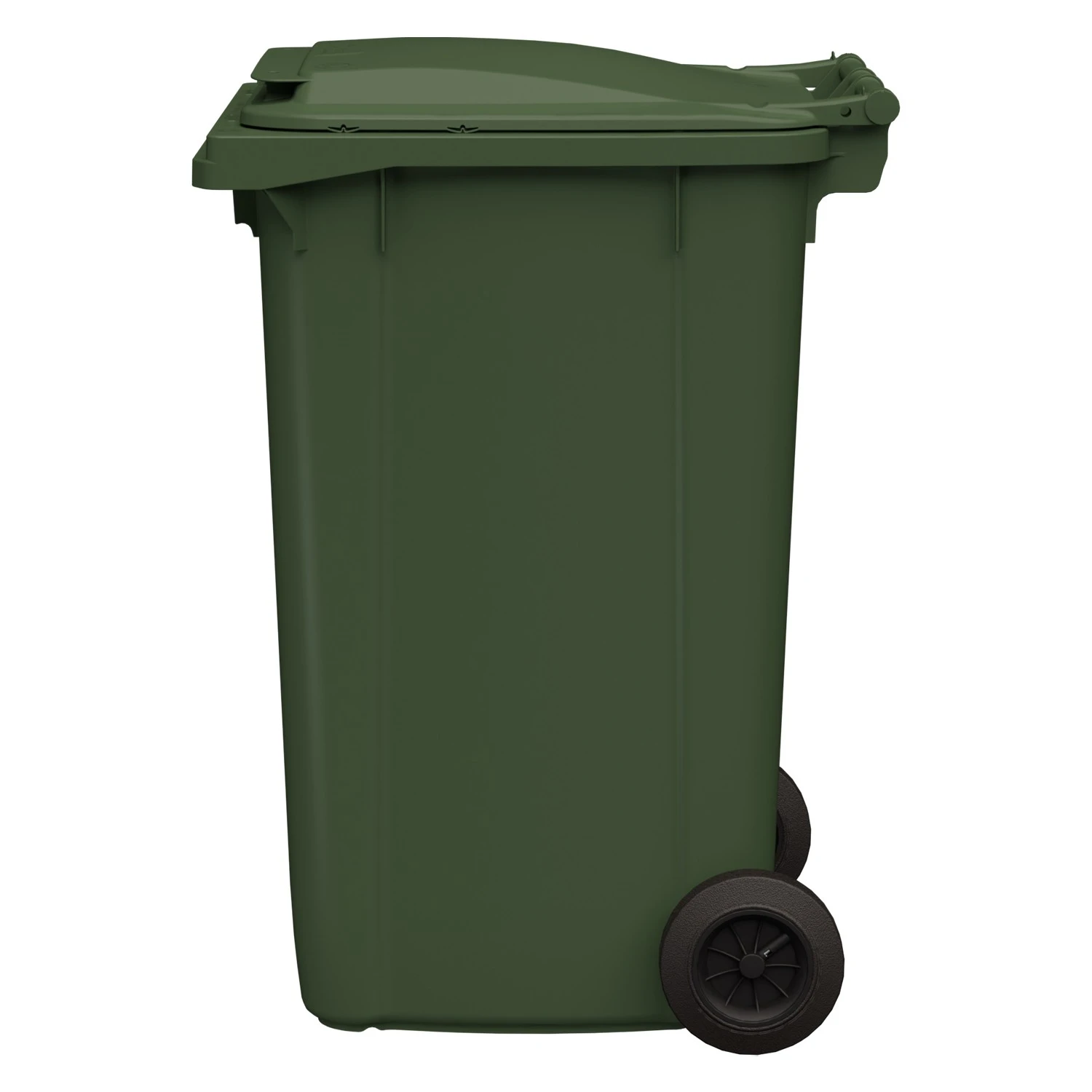 Мусорный контейнер 240 л iPlast зелёный 2-колёсный (д. 200 мм) с зелёной крышкой NEW (20.808) 8-000000027