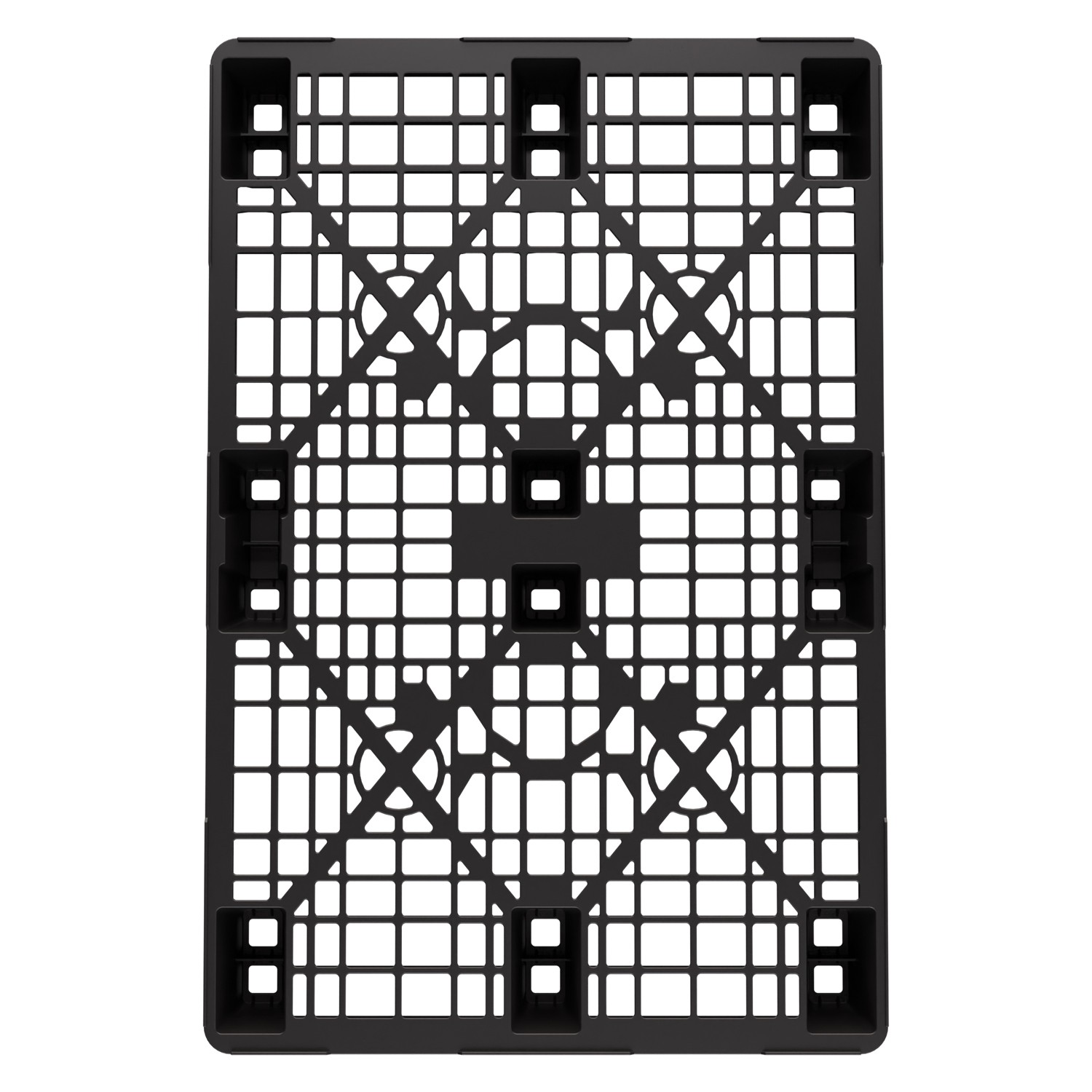 Пластиковый паллет 1200x800x140 мм iPlast чёрный ЭКО перфорированный на ножках с бортиком 8-000000050