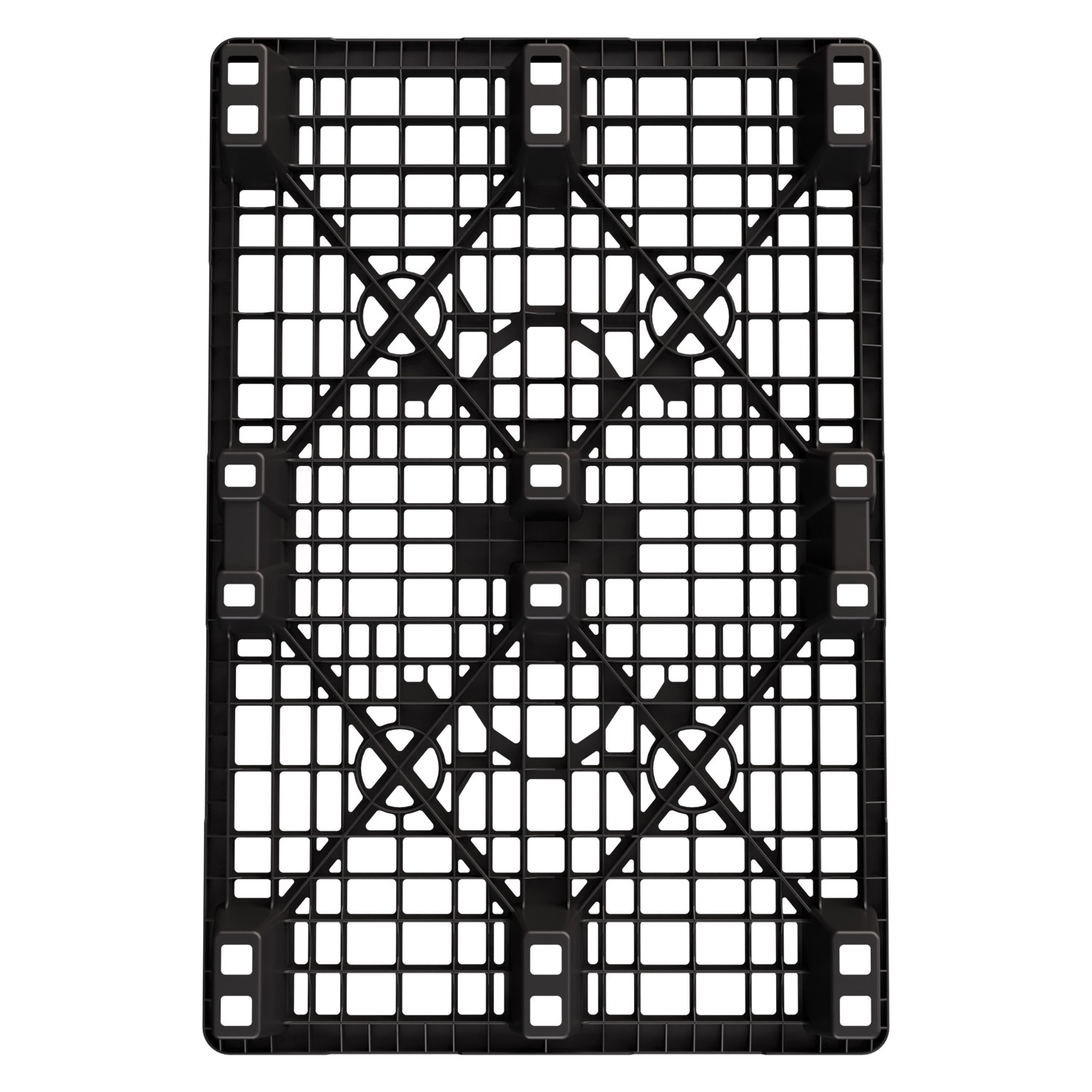 Пластиковый паллет 1200x800x140 мм iPlast чёрный ЭКО перфорированный на ножках с бортиком 8-000000050