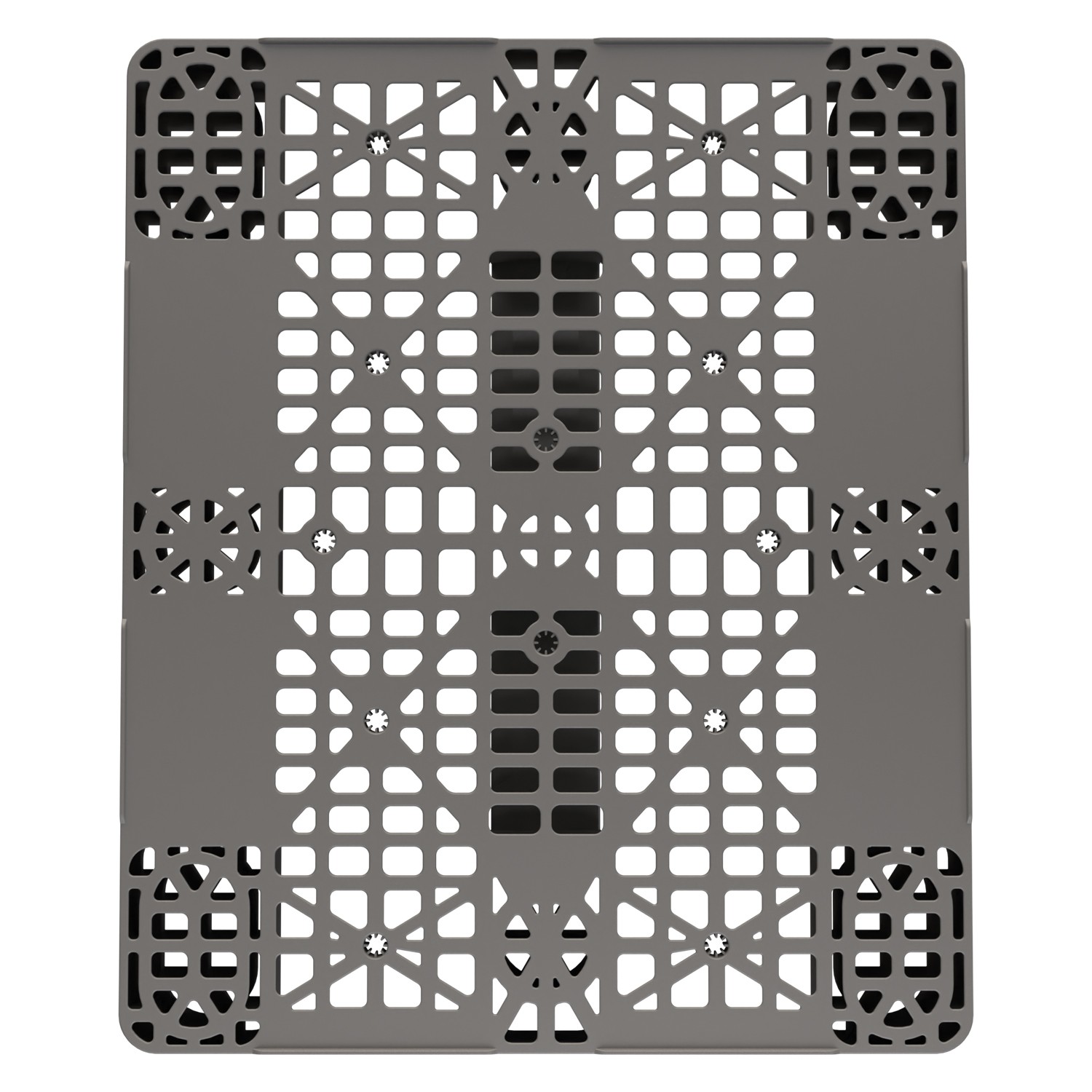 Пластиковый паллет 1200x1000x150 мм iPlast серый многооборотный перфорированный на 3 полозьях с бортиком 8-000000049