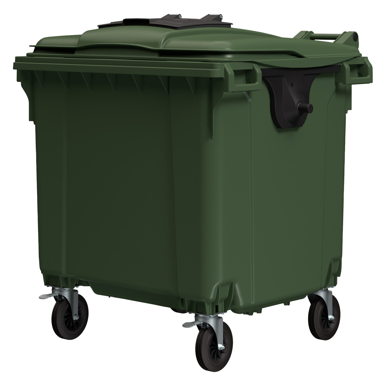 Мусорный контейнер 1100 л iPlast зелёный 4-колёсный с зелёной крышкой и тёмно-серой мини-крышкой 8-000000318