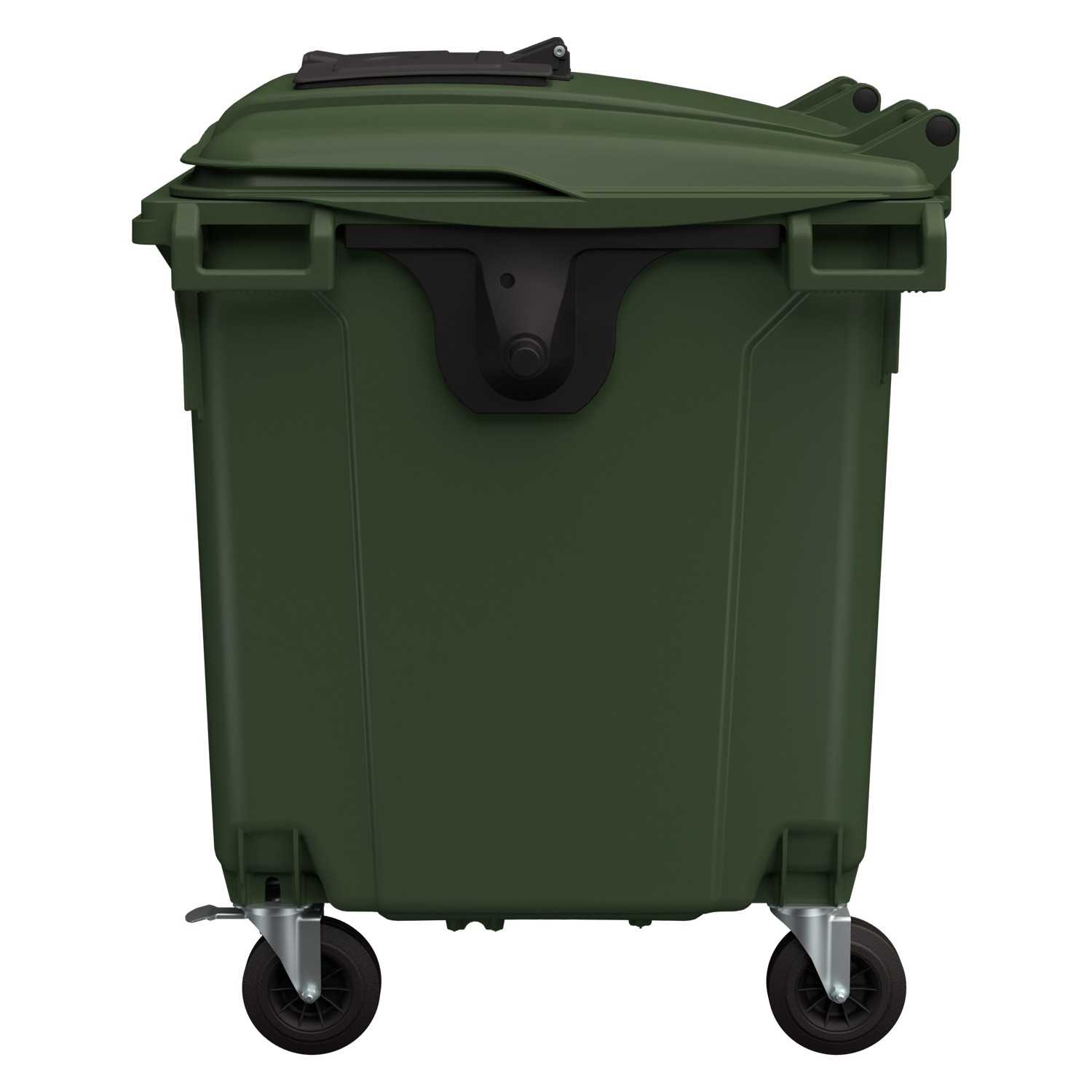 Мусорный контейнер 1100 л iPlast зелёный 4-колёсный с зелёной крышкой и тёмно-серой мини-крышкой 8-000000318