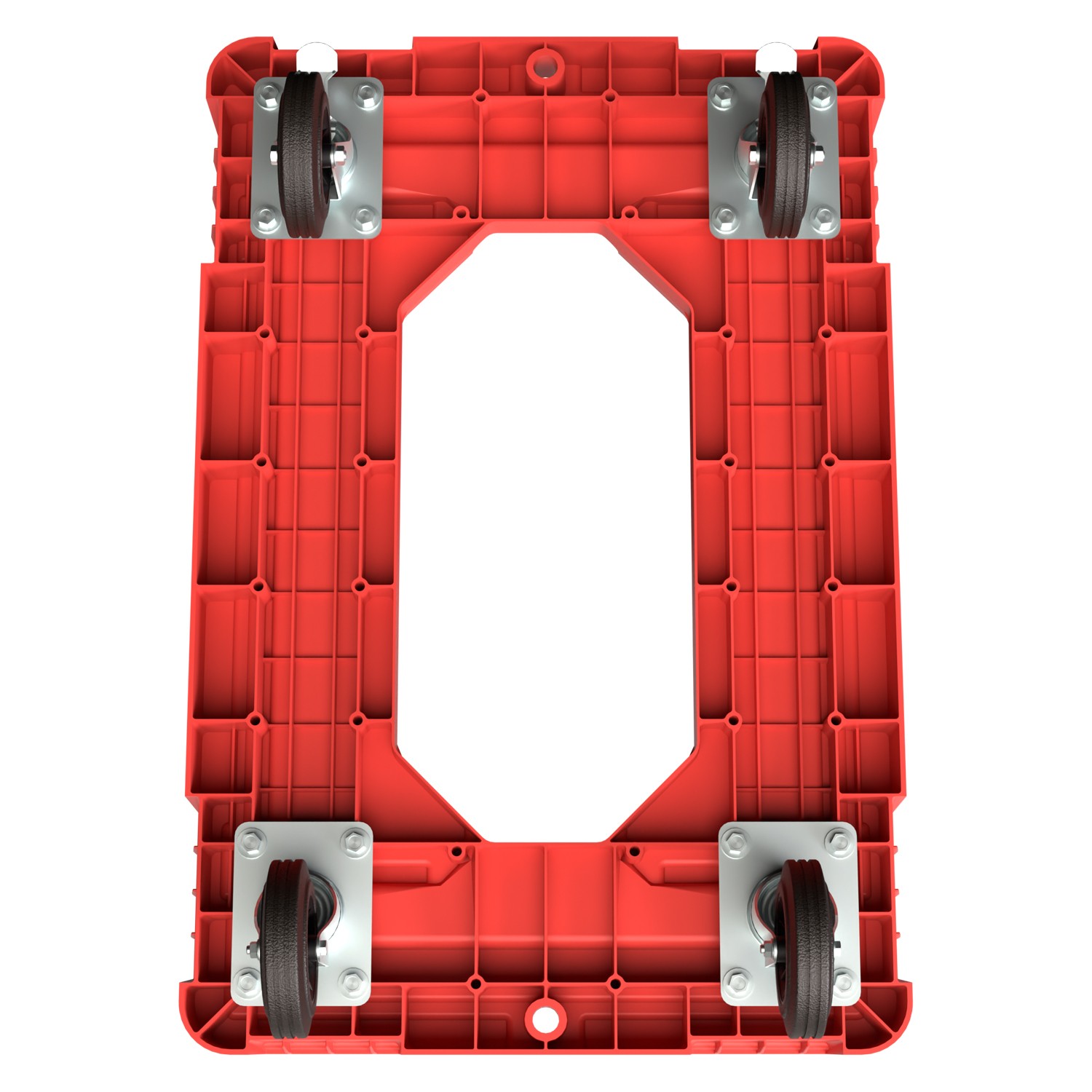 Складская тележка 620x420x185 мм iPlast красная 4-колёсная (2 колеса с тормозом) с отверстием 8-000000214