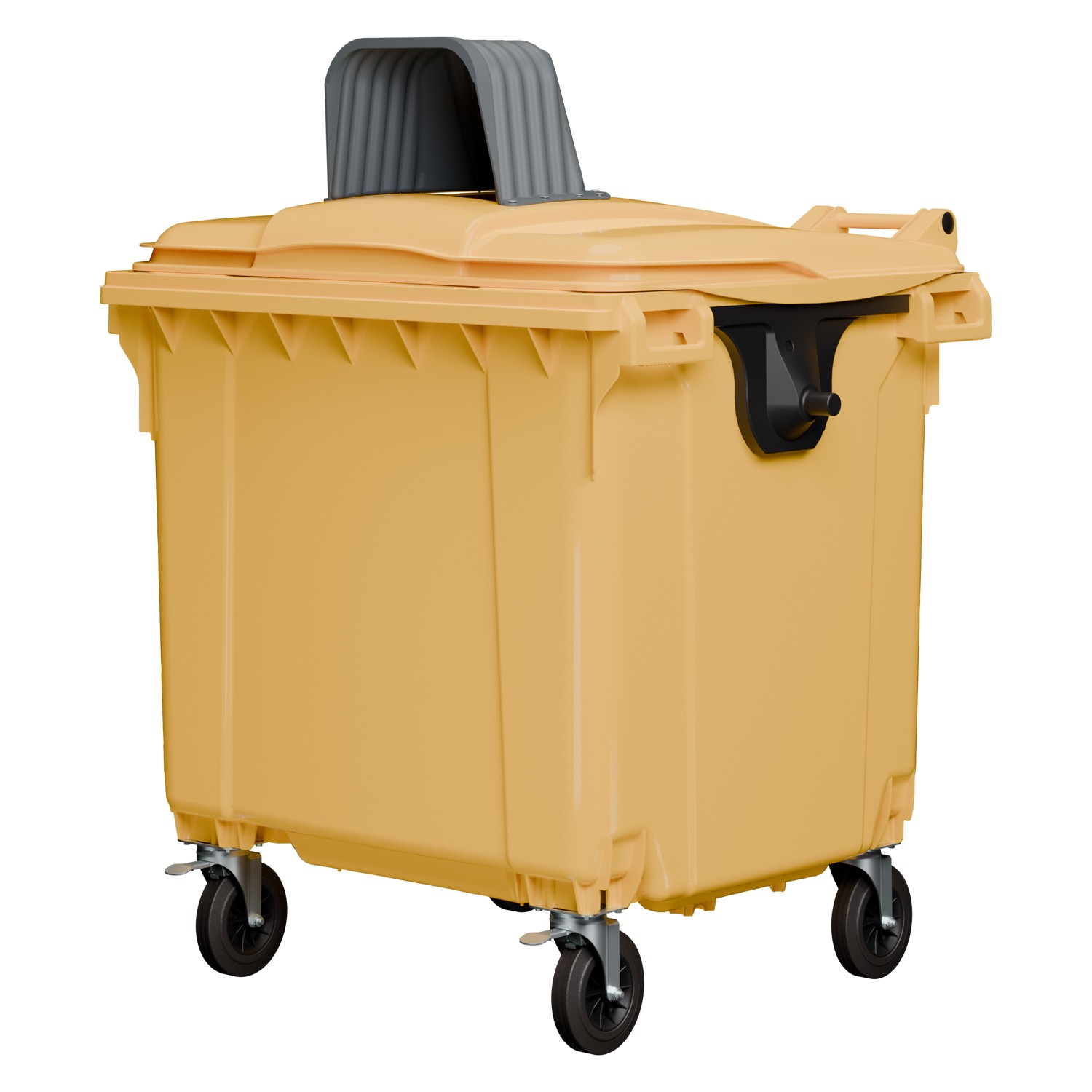 Мусорный контейнер 1100 л iPlast жёлтый 4-колёсный с жёлтой крышкой, капюшоном 260 мм без педали 8-000000316