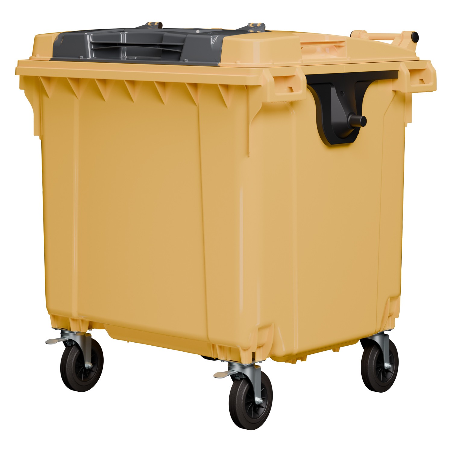 Мусорный контейнер 1100 л iPlast жёлтый 4-колёсный с жёлтой крышкой и тёмно-серой крышкой TwinLid 8-000000312