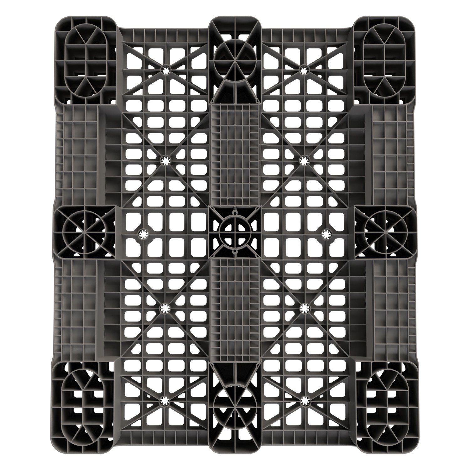 Пластиковый паллет 1200x1000x150 мм iPlast серый многооборотный перфорированный на 3 полозьях с бортиком 8-000000049