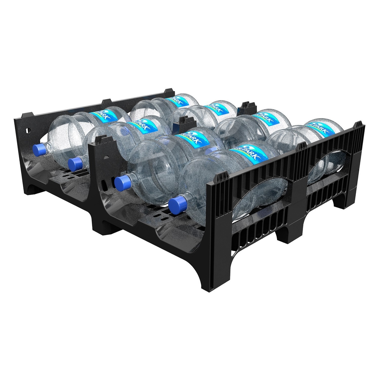 Пластиковый паллет BottleRack 1200х1000х380 мм iPlast чёрный ЭКО перфорированный на ножках с бортиком для бутылей 8-000000048