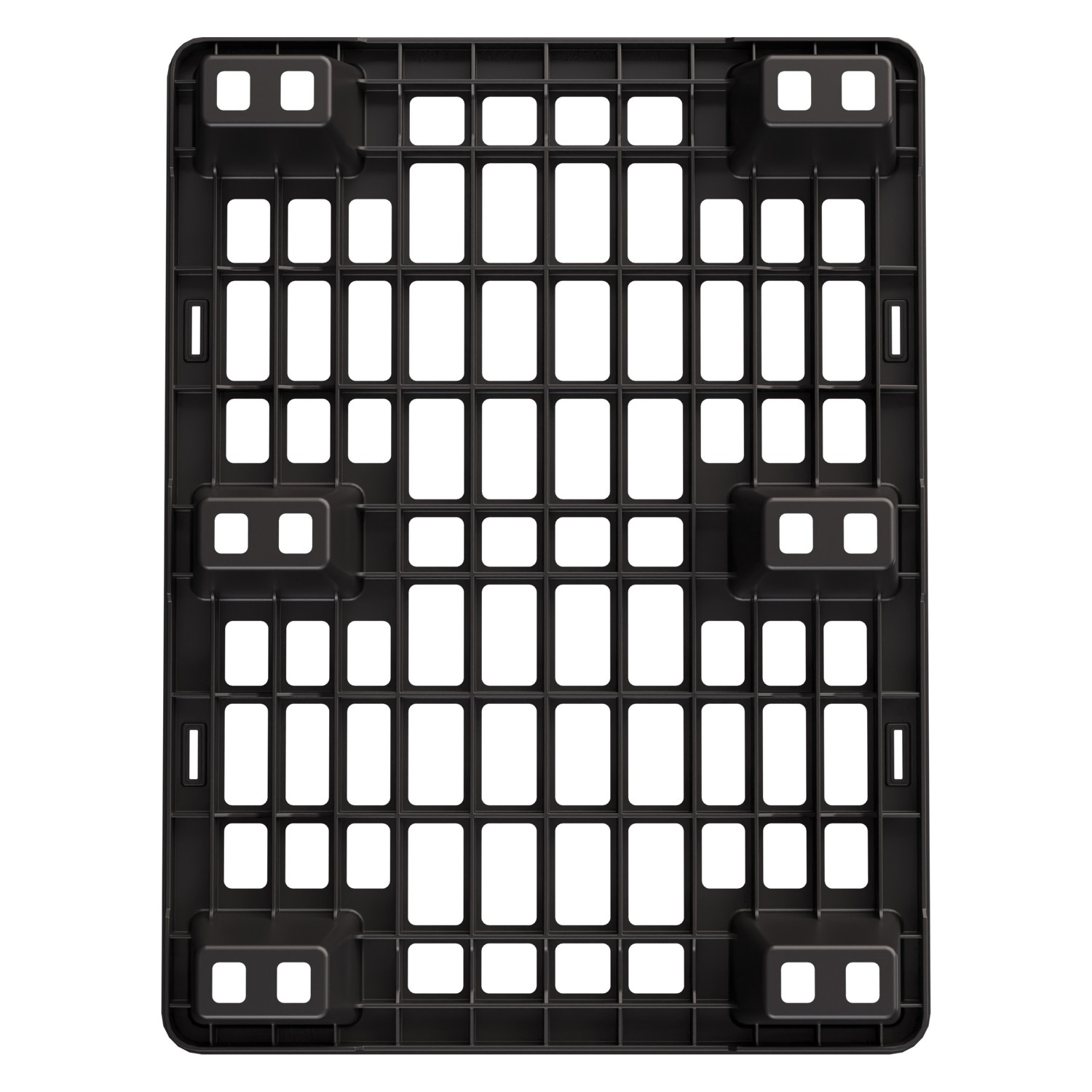 Пластиковый паллет 800x600x135 мм iPlast чёрный ЭКО перфорированный на ножках с бортиком 8-000000045
