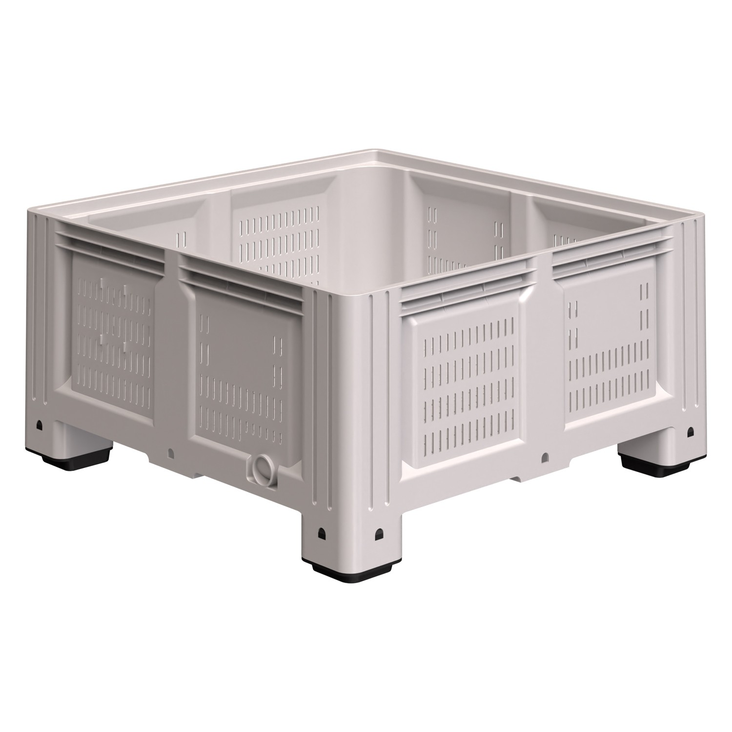 Большой контейнер 1130x1130x580 мм iPlast iBOX светло-серый c перфорированными стенками и дном, на ножках 8-000000227