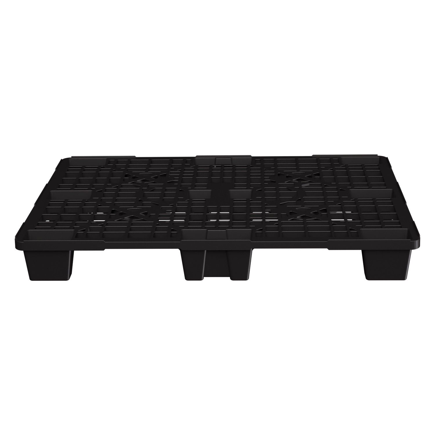 Пластиковый паллет 1200x800x140 мм iPlast чёрный ЭКО перфорированный на ножках с бортиком 8-000000050