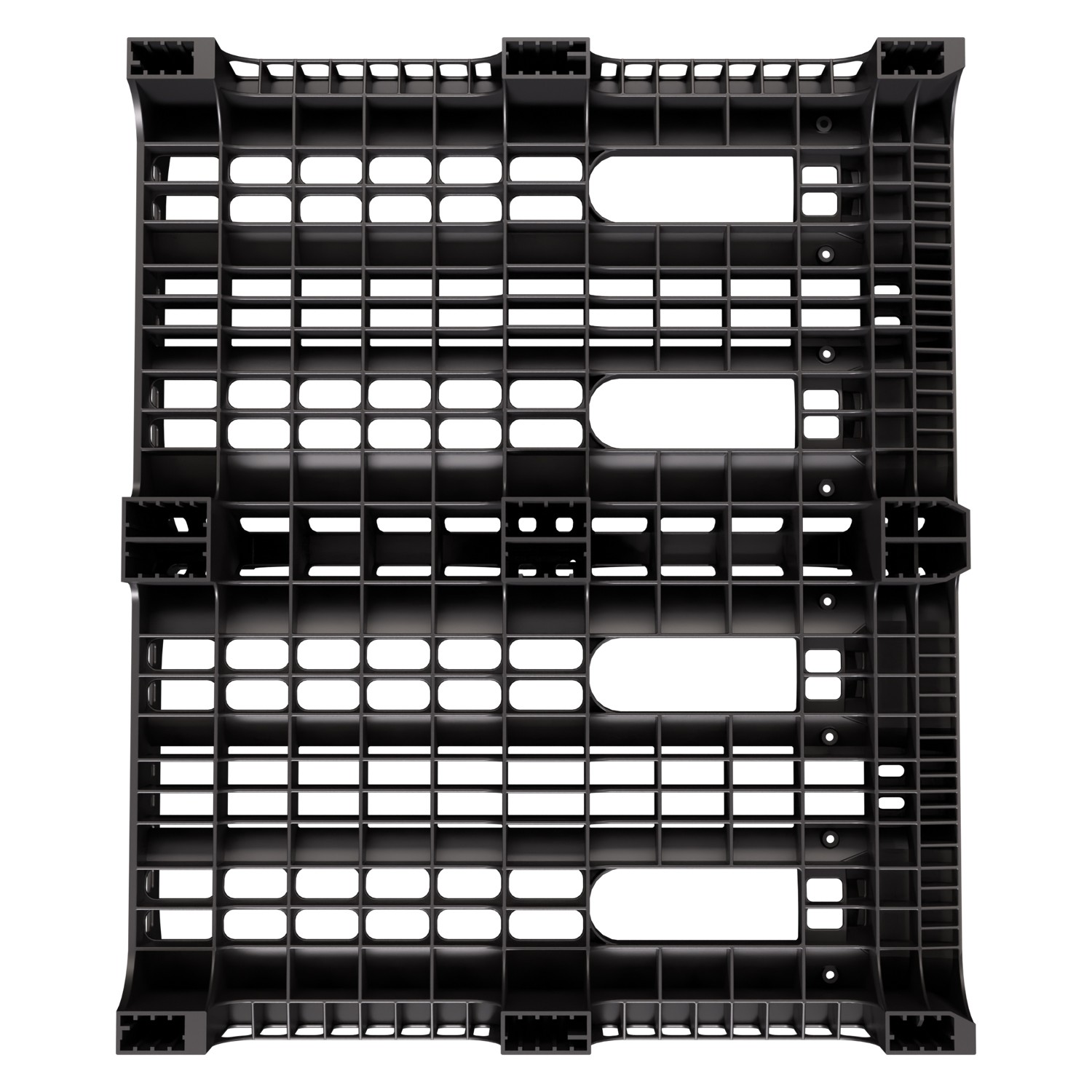 Пластиковый паллет BottleRack 1200х1000х380 мм iPlast чёрный ЭКО перфорированный на ножках с бортиком для бутылей 8-000000048