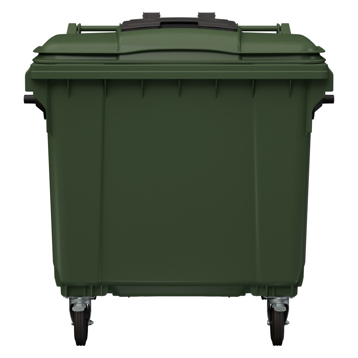 Мусорный контейнер 1100 л iPlast зелёный 4-колёсный с зелёной крышкой и тёмно-серой мини-крышкой 8-000000318